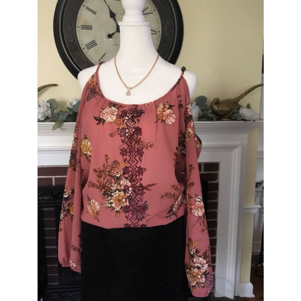 Rose floral cold shoulder blouse